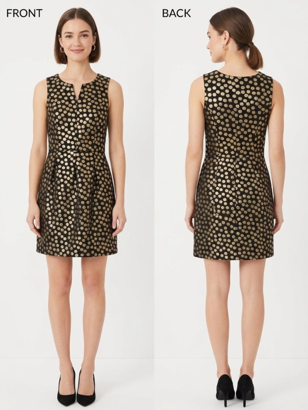 Kensie Metallic Gold Polka Dot Jacquard Dress Fit Flare Black Women's Size XS
